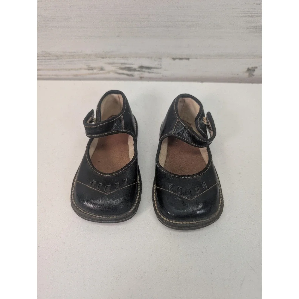 Vintage Black Leather Toddler Mary Jane Shoes Ankle Strap Kids Dress Shoes